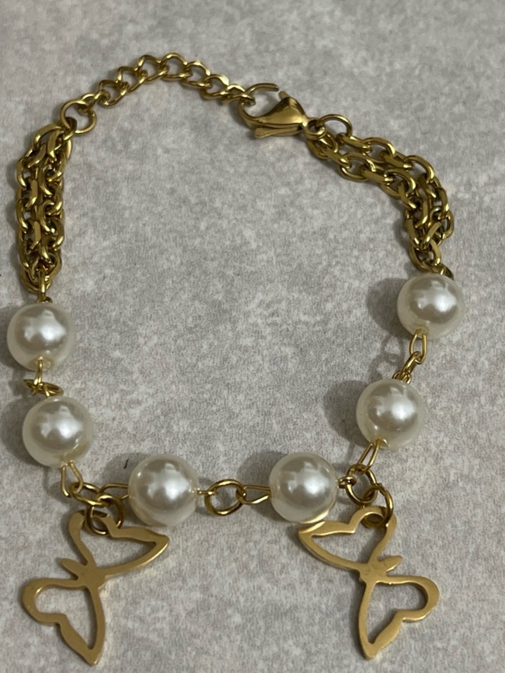 Gold Pearl Butterfly Charm Bracelet - Women Jewelry